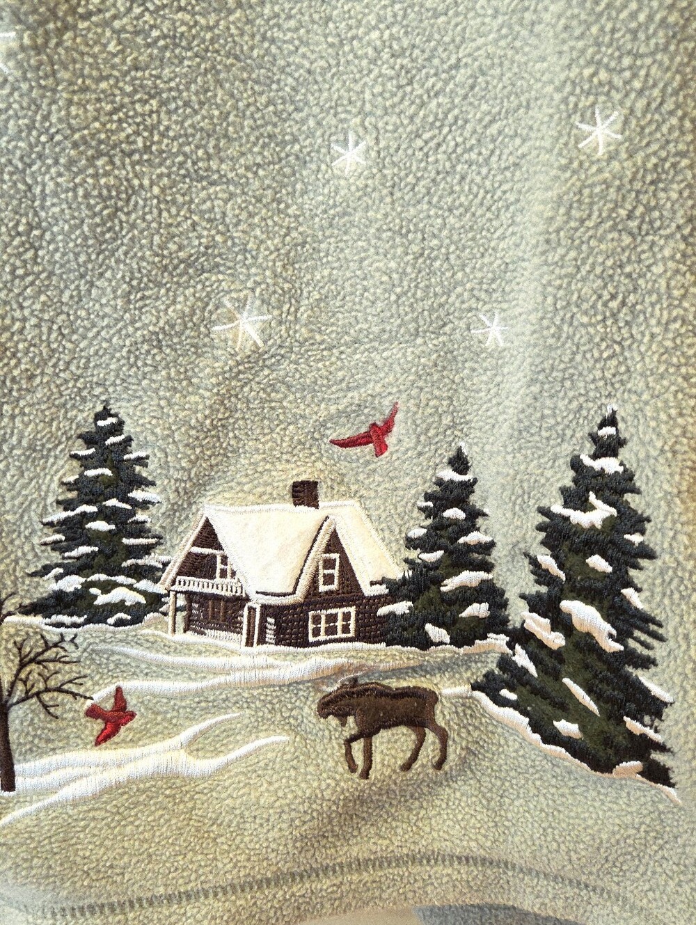 Croft & Barrow Women’s 3X Embroidered Winter Fleece Jacket – Moose & Cabin Scene